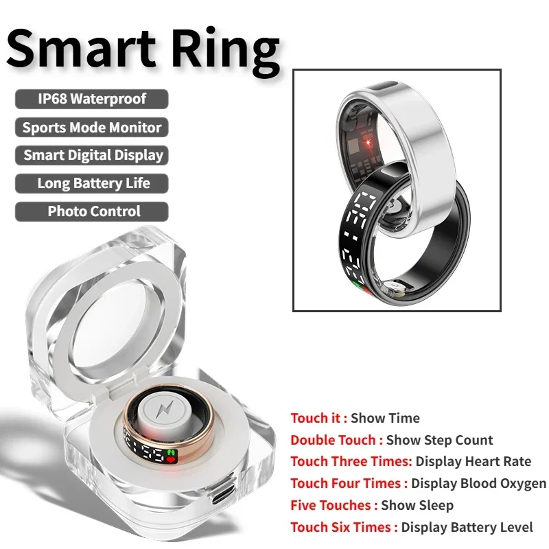 Blood Oxygen Monitor - SR08 สมาร์ทแหวนสําหรับผู้ชายผู้หญิงจอแสดงผล LED หน้าจอ Heart Rate