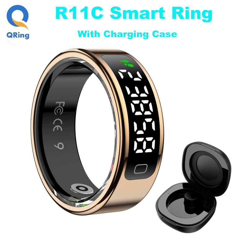 Blood Oxygen Monitor - AMZMAX R11C จอแสดงผลสมาร์ทแหวนผู้ชายผู้หญิง,ท่าทางรูดวิดีโอ/แปรง Tiktok Health Monitor,กันน้ํา